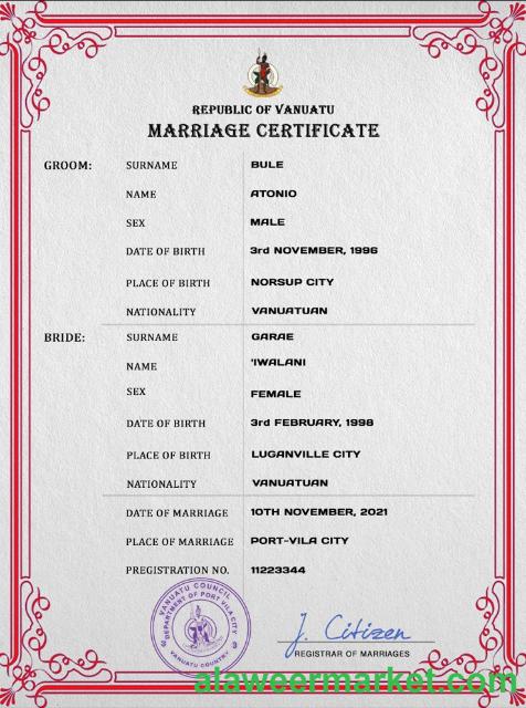 Vanuatu marriage certificate PSD